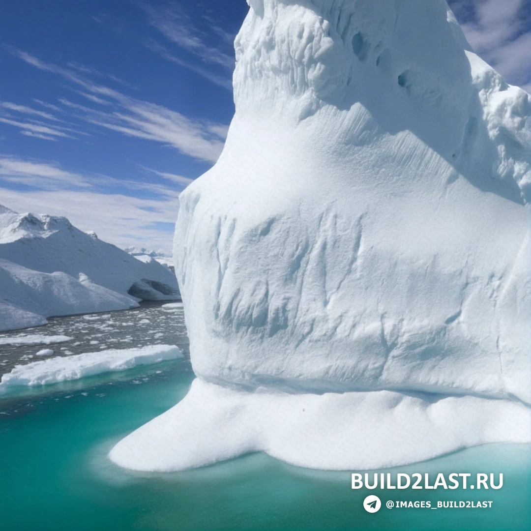 Айсберг с необычными голубыми оттенками и кристаллическими образованиями на поверхности