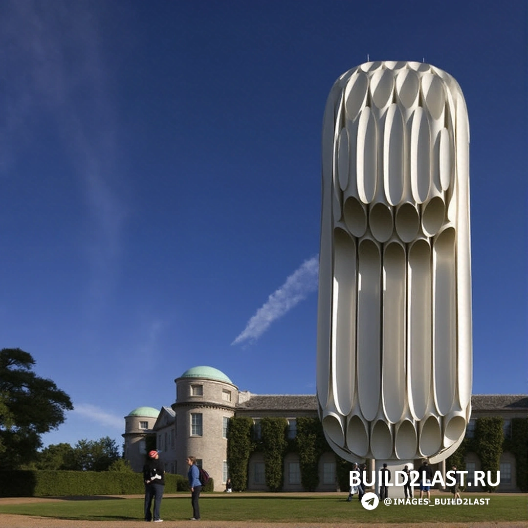 Белая скульптура автомобиля Джерри Джуда на фестивале в Великобритании. Великолепие искусства и дизайна.