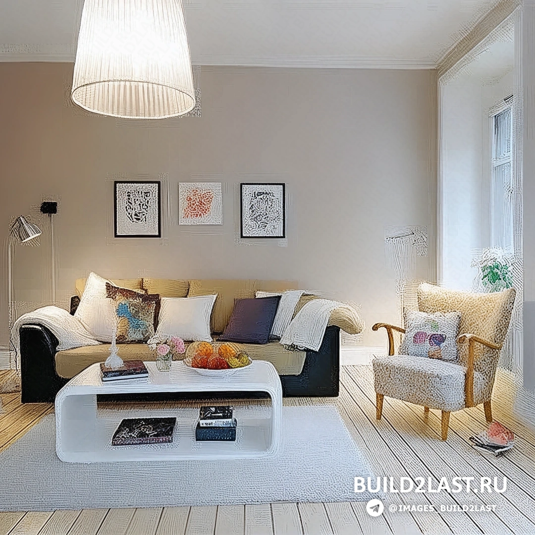 Гостиная с акцентом на искусство, картины на стенах и уникальные предметы интерьера