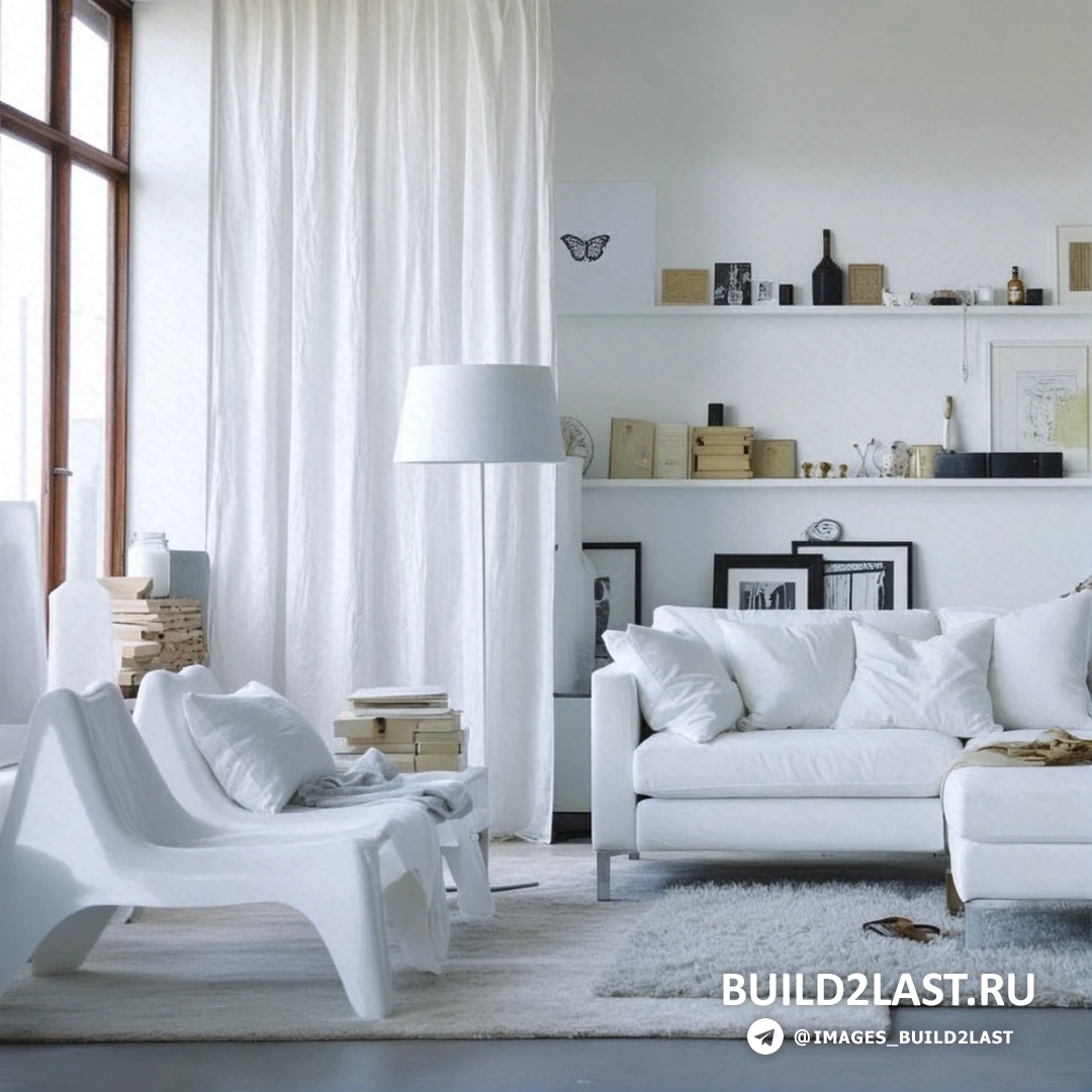 Гостиная в скандинавском стиле с голубыми и коричневыми акцентами, декоративными панно и элегантными светильниками.