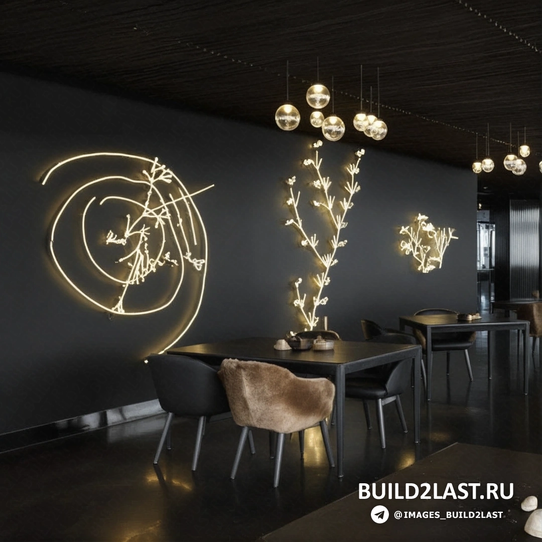 Интерьер ресторана Vue de Monde с инсталляциями, панорамным остеклением и стильным освещением, создающий атмосферу роскоши.