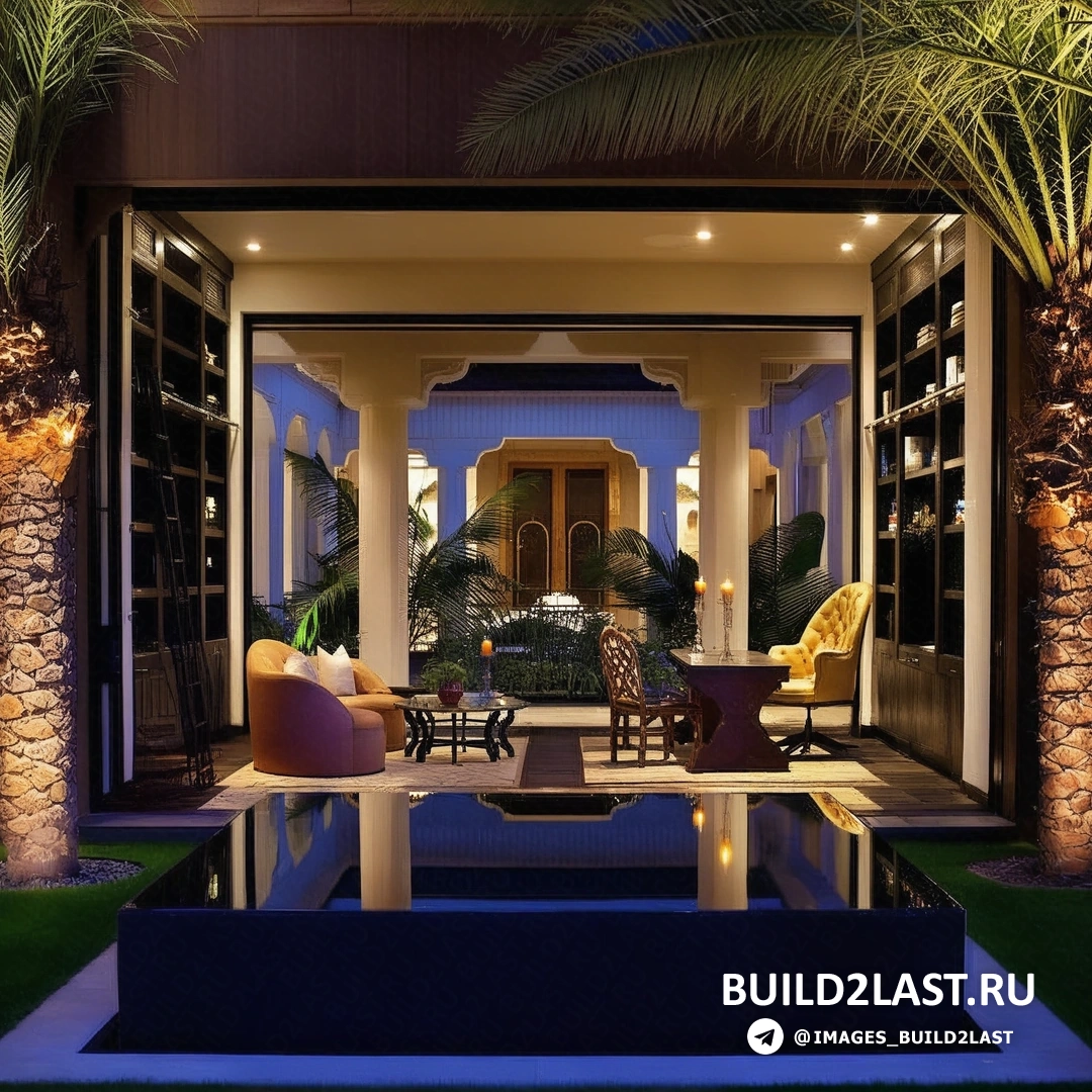 Интерьер с арками и восточными узорами в арабском стиле