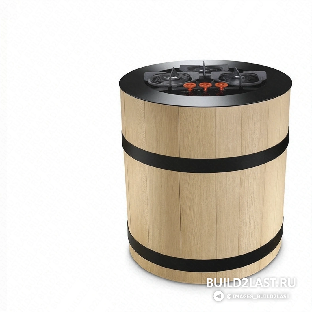 Кухонный интерьер в итальянском стиле с термодеревом, светлым деревом, варочной поверхностью и мойкой, оформленный в кантри-стиле с рейками.