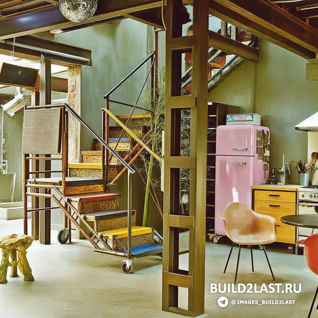 Лестница с открытыми балками и стильными светильниками в квартире актера Gustavo Salmerón, оформленной в индустриальном стиле.
