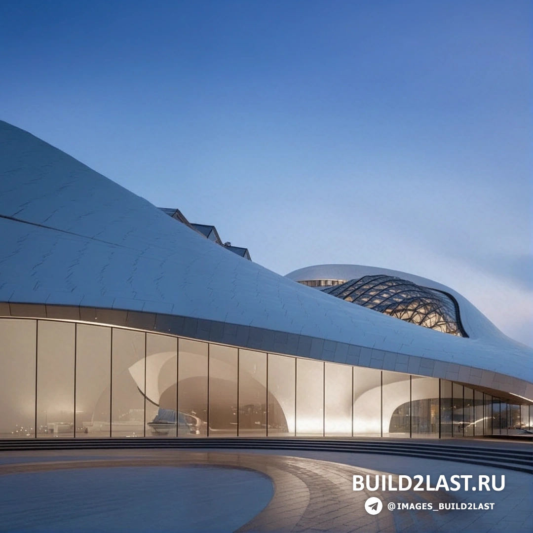 Оперный театр в Харбине, выполненный в футуристическом стиле, с белыми и серыми оттенками