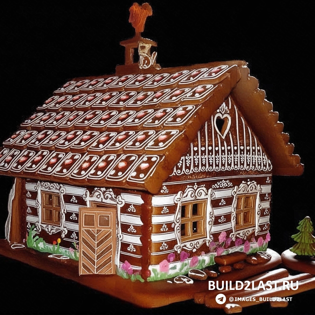 Рождественский пряничный домик с разноцветной глазурью и уютным декором.
