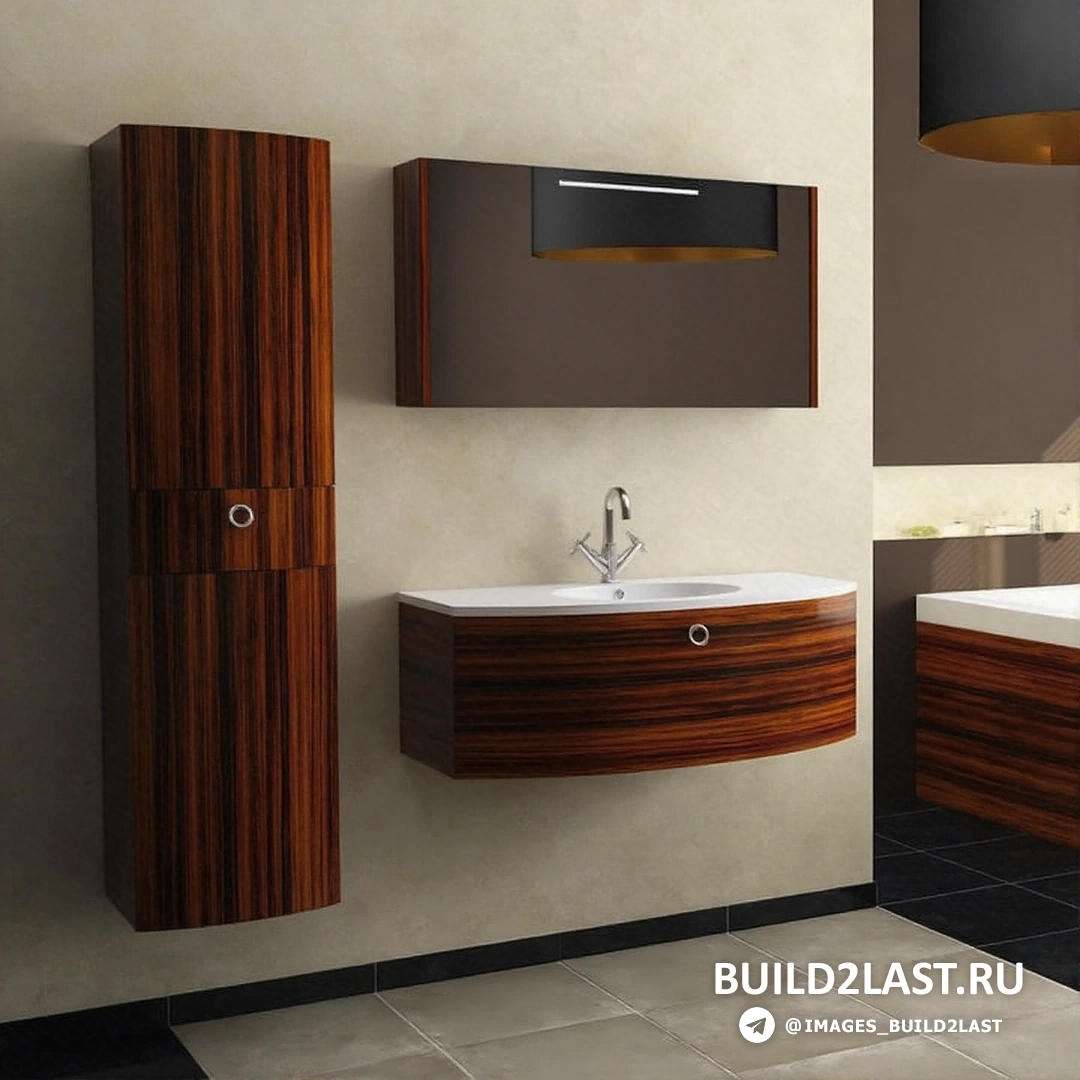 Скандинавская ванная в темных древесных оттенках с белыми акцентами и стеклянными дверями.