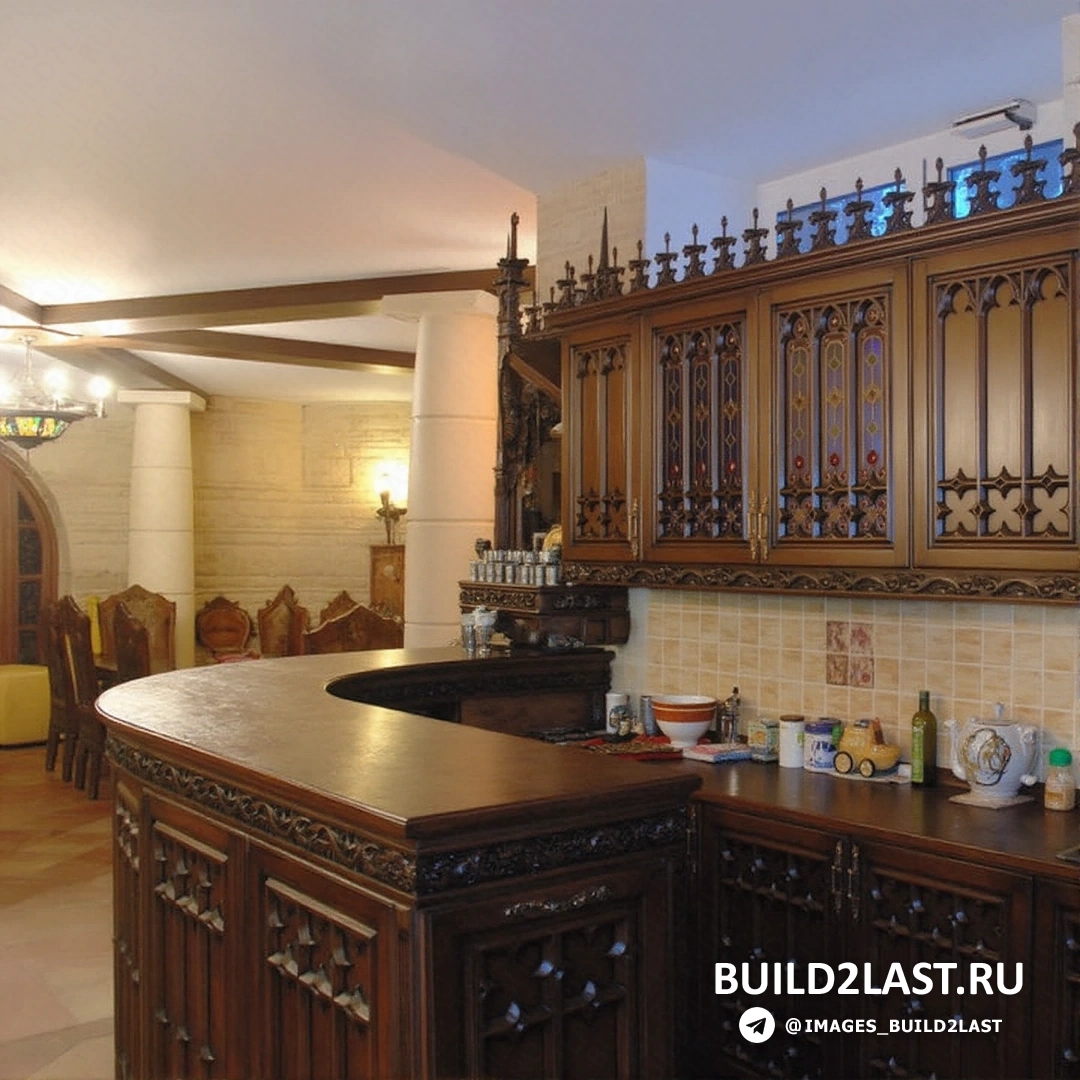 Темный коридор с канделябрами, антикварной мебелью и архитектурными деталями