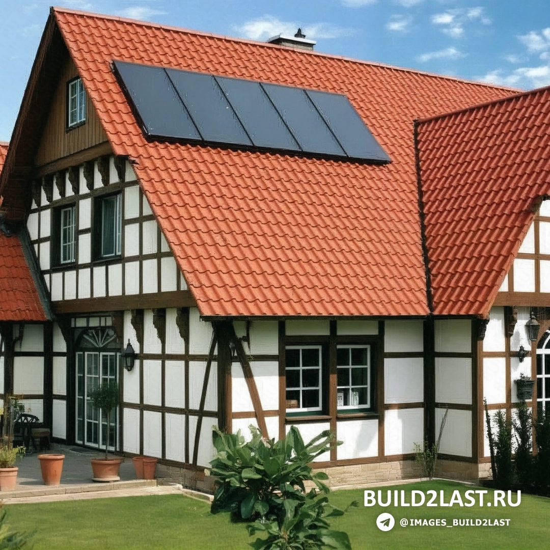 Вид на дом с черепичной крышей в солнечную погоду